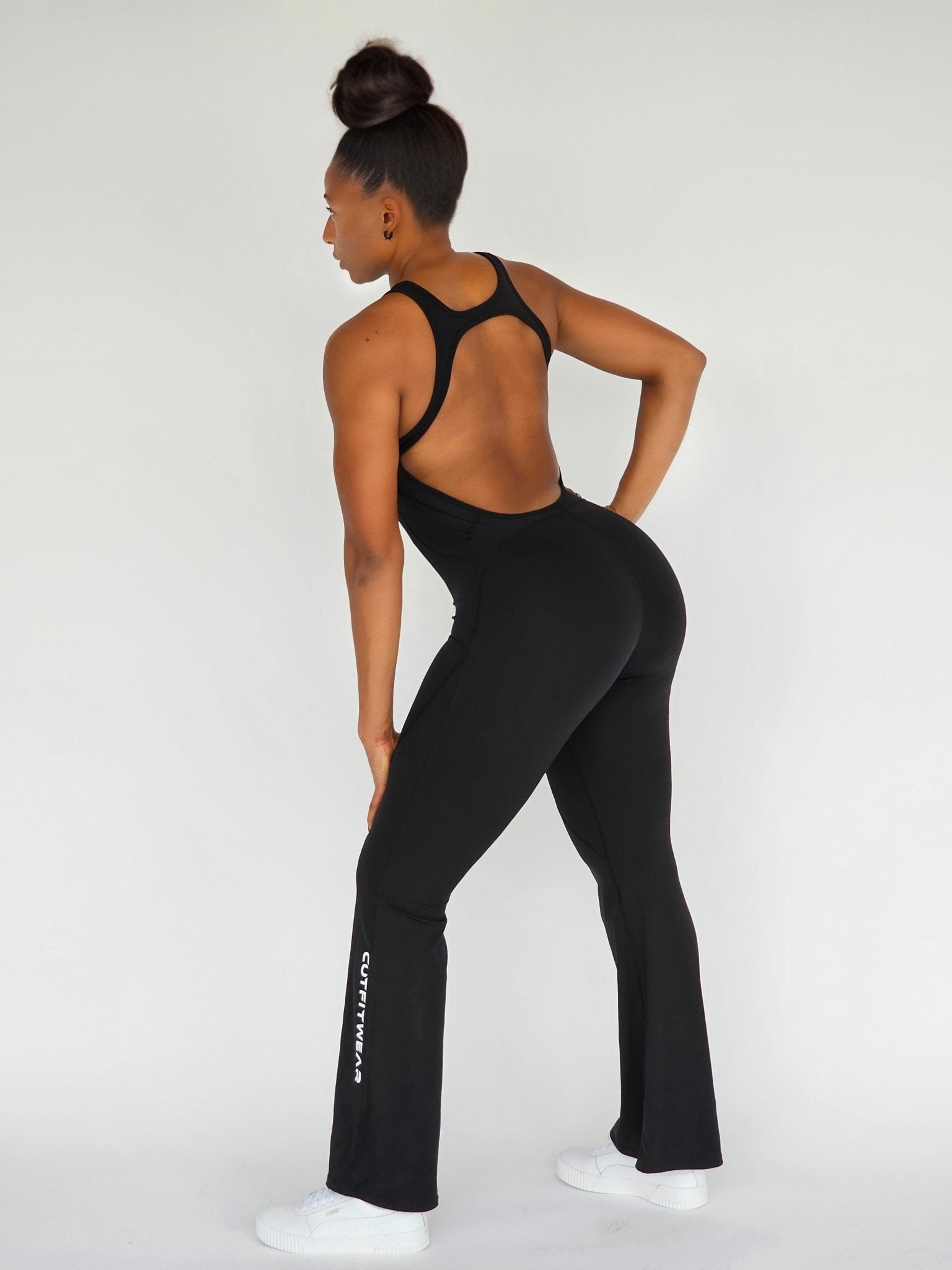 Nova Flare Leggings Backless Bodysuit Onyx CUTFITWEAR