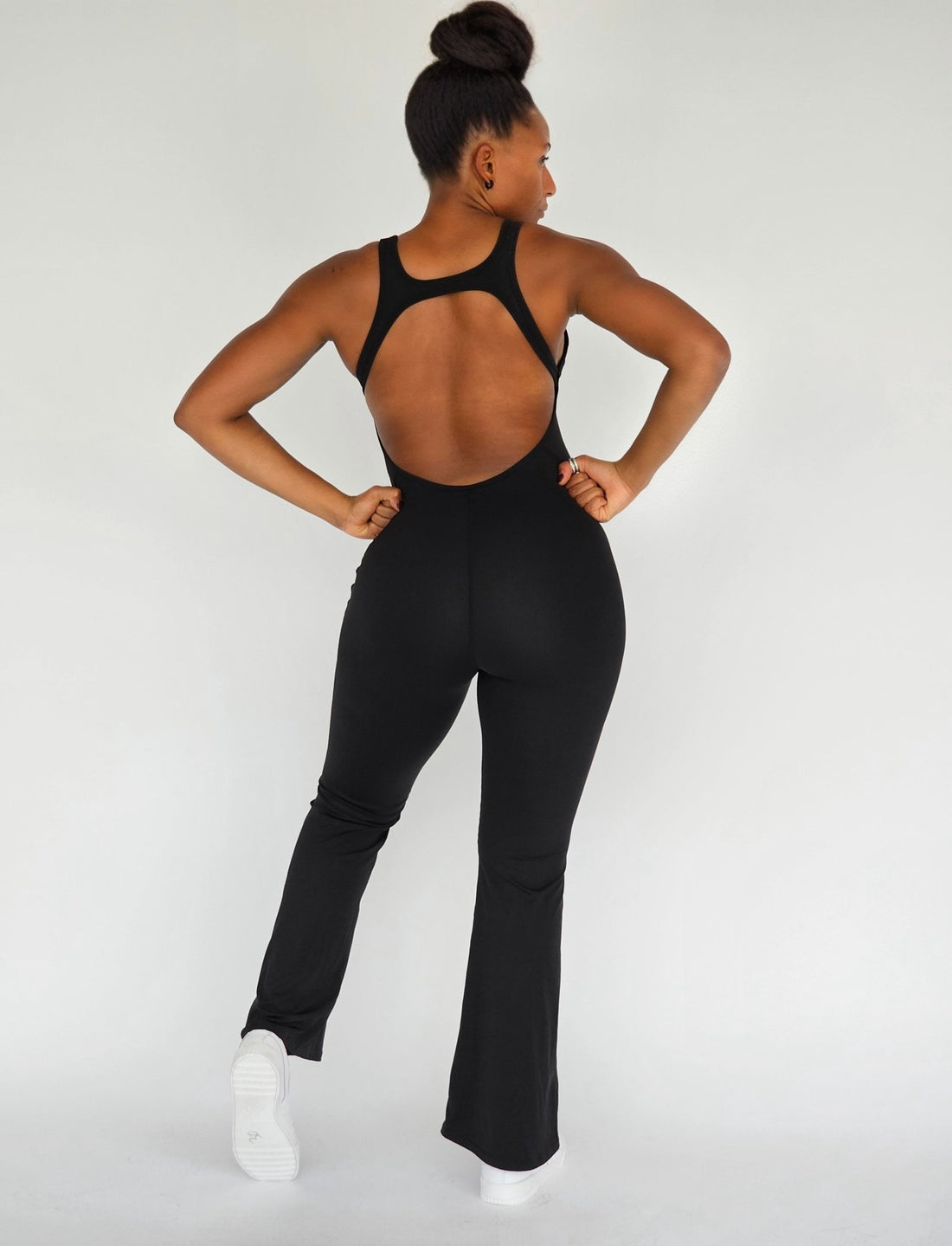 Nova Flare Leggings Backless Bodysuit - Onyx